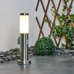 hofstein Borne lumineuse Sessa Nickel mat, 1 lumière, Détecteur de mouvement