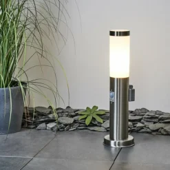 hofstein Borne lumineuse Sessa Nickel mat, 1 lumière, Détecteur de mouvement