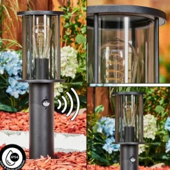 Suspension Verre Fumé-hofstein Borne lumineuse Sumalao Noir, 1 lumière, Détecteur de mouvement