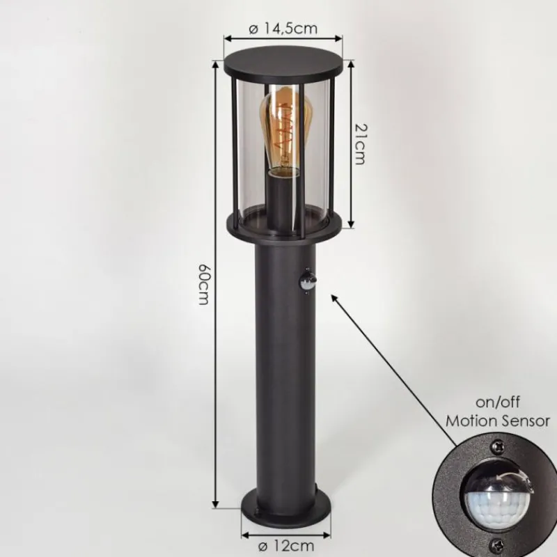 Suspension Verre Fumé-hofstein Borne lumineuse Sumalao Noir, 1 lumière, Détecteur de mouvement