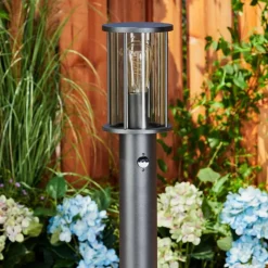 Suspension Verre Fumé-hofstein Borne lumineuse Sumalao Noir, 1 lumière, Détecteur de mouvement