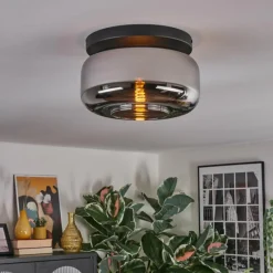 Suspension Verre Fumé-hofstein Boza Plafonnier, Boule lumineuse Chrome, Fumé, 1 lumière