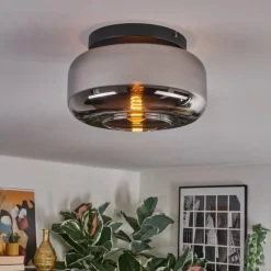 hofstein Boza Plafonnier, Boule lumineuse Chrome, Fumé, 1 lumière