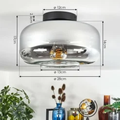 hofstein Boza Plafonnier Chrome, Clair, Fumé, 1 lumière