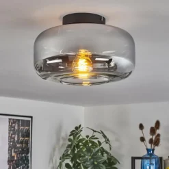 hofstein Boza Plafonnier Chrome, Clair, Fumé, 1 lumière