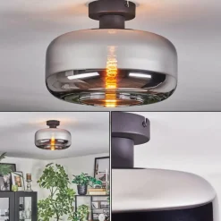 Suspension Verre Fumé-hofstein Boza Plafonnier Chrome, Fumé, 1 lumière