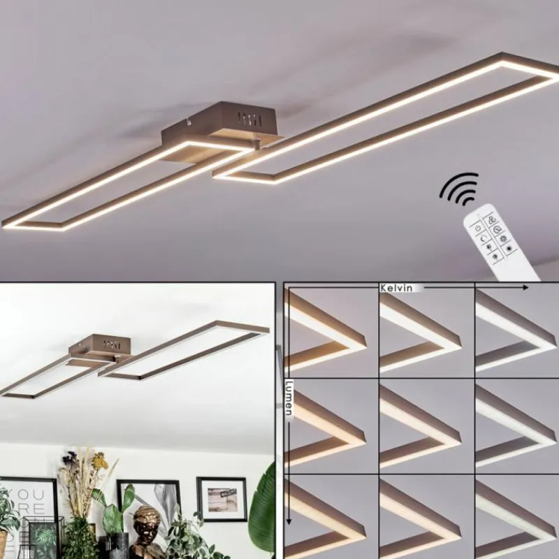 Lampes Dorées-hofstein Brina Plafonnier LED Brun, Or, 1 lumière, Télécommandes