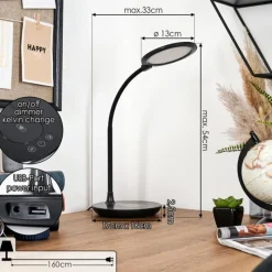 hofstein Buktrup Lampe de bureau, Lampe à poser LED Noir, 1 lumière