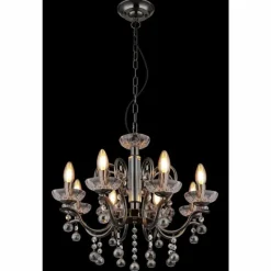 Suspension Verre Fumé-Luminaires Globo Lighting Camila Lustre Chrome, Noir, 8 lumières