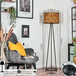 Style Boho-Chic-hofstein Cando Lampadaire, Liseuse Noir, 1 lumière