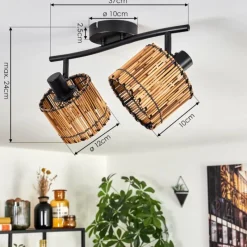 Luminaires Scandinaves-hofstein Cando Plafonnier Noir, 2 lumières