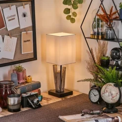 Lampes En Tissu-hofstein Caren Lampe de bureau, Lampe à poser Écru, Noir, 1 lumière