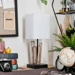 Lampes En Tissu-hofstein Caren Lampe de bureau, Lampe à poser Écru, Noir, 1 lumière