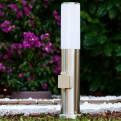 hofstein Caserta Lampadaire, Eclairage de chemin Acier inoxydable, Blanc, 1 lumière