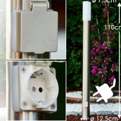 hofstein Caserta Lampadaire, Eclairage de chemin Acier inoxydable, 1 lumière