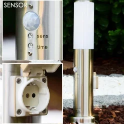 hofstein Caserta Lampadaire, Eclairage de chemin Acier inoxydable, 1 lumière, Détecteur de mouvement