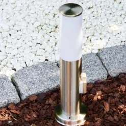 hofstein Caserta Lampadaire, Eclairage de chemin Acier inoxydable, 1 lumière, Détecteur de mouvement