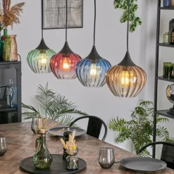 hofstein Cem Suspension, Suspension Bleu, Jaune, Vert, Clair, Rouge, 4 lumières