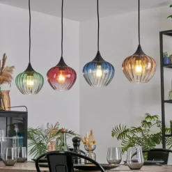 hofstein Cem Suspension, Suspension Bleu, Jaune, Vert, Clair, Rouge, 4 lumières