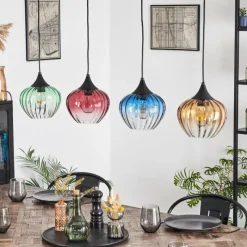 hofstein Cem Suspension, Suspension Bleu, Jaune, Vert, Clair, Rouge, 4 lumières