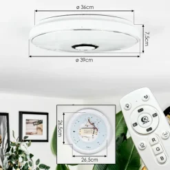 hofstein Cham Plafonnier LED Blanc, 1 lumière, Télécommandes, Changeur de couleurs