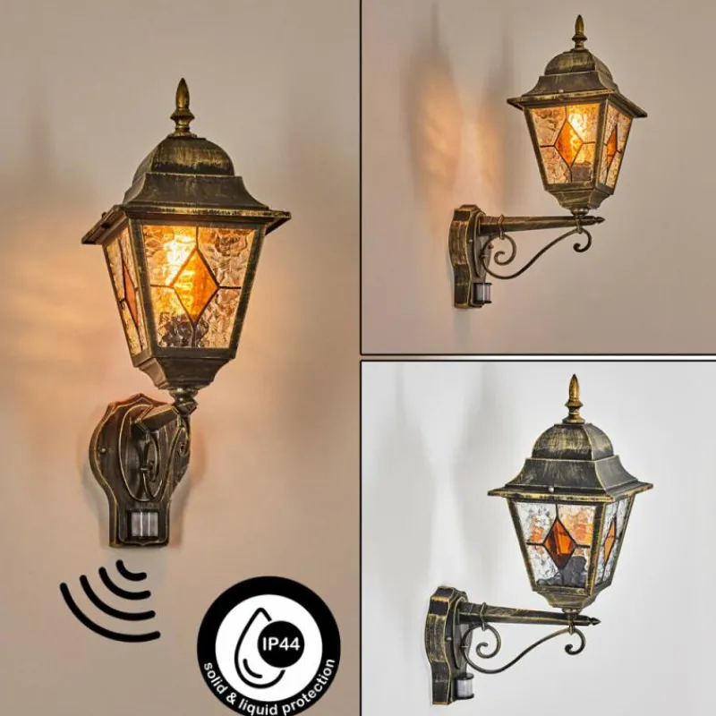 Luminaires Rustiques-hofstein Chatelain Luminaire extérieur, Lampe murale d´extérieur Or, Noir, 1 lumière, Détecteur de mouvement