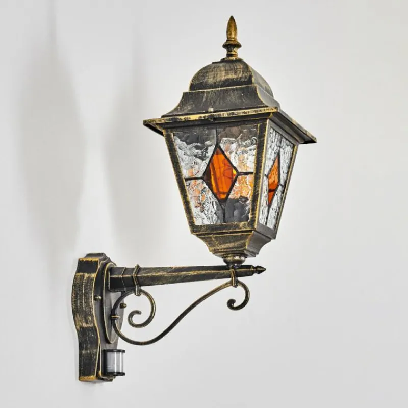 Luminaires Rustiques-hofstein Chatelain Luminaire extérieur, Lampe murale d´extérieur Or, Noir, 1 lumière, Détecteur de mouvement