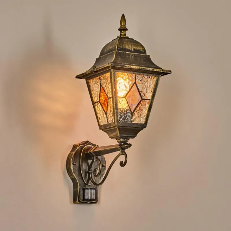 Luminaires Rustiques-hofstein Chatelain Luminaire extérieur, Lampe murale d´extérieur Or, Noir, 1 lumière, Détecteur de mouvement