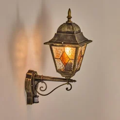 Luminaires Rustiques-hofstein Chatelain Luminaire extérieur, Lampe murale d´extérieur Or, Noir, 1 lumière, Détecteur de mouvement