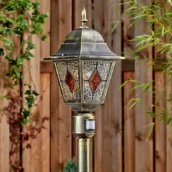 Luminaires Rustiques-hofstein Chatelain Luminaire extérieur, Eclairage de chemin Or, Noir, 1 lumière, Détecteur de mouvement