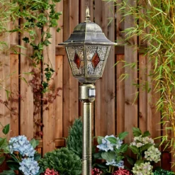 Luminaires Rustiques-hofstein Chatelain Luminaire extérieur, Eclairage de chemin Or, Noir, 1 lumière, Détecteur de mouvement