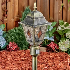 Luminaires Rustiques-hofstein Chatelain Luminaire extérieur, Eclairage de chemin Or, Noir, 1 lumière, Détecteur de mouvement