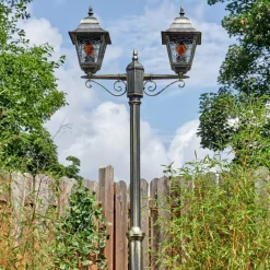 Luminaires Rustiques-hofstein Chatelain Luminaire extérieur, Réverbère, Eclairage de chemin Or, Noir, 2 lumières