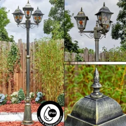 Luminaires Rustiques-hofstein Chatelain Luminaire extérieur, Réverbère, Eclairage de chemin Or, Noir, 3 lumières