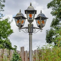 Luminaires Rustiques-hofstein Chatelain Luminaire extérieur, Réverbère, Eclairage de chemin Or, Noir, 3 lumières