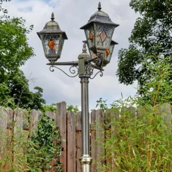 Luminaires Rustiques-hofstein Chatelain Luminaire extérieur, Réverbère, Eclairage de chemin Or, Noir, 3 lumières