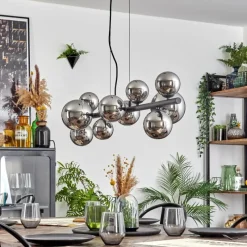 hofstein Chehalis Boule lumineuse, Suspension Chrome, Fumé, 10 lumières