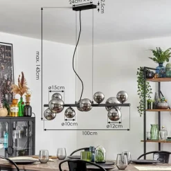 hofstein Chehalis Boule lumineuse, Suspension Chrome, Fumé, 10 lumières