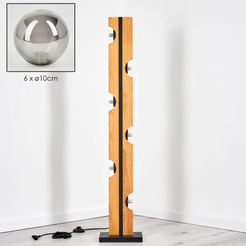 Suspension Verre Fumé-hofstein Chehalis Boule lumineuse, Lampadaire Écru, Noir, 6 lumières