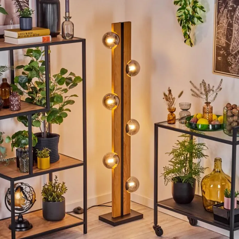 Suspension Verre Fumé-hofstein Chehalis Boule lumineuse, Lampadaire Écru, Noir, 6 lumières