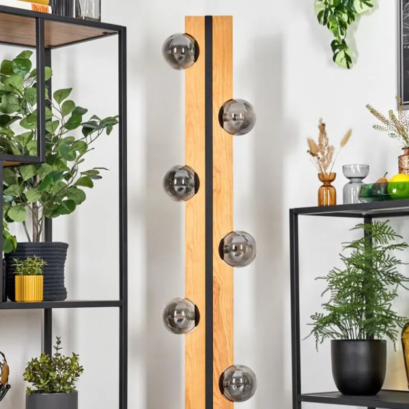 Suspension Verre Fumé-hofstein Chehalis Boule lumineuse, Lampadaire Écru, Noir, 6 lumières