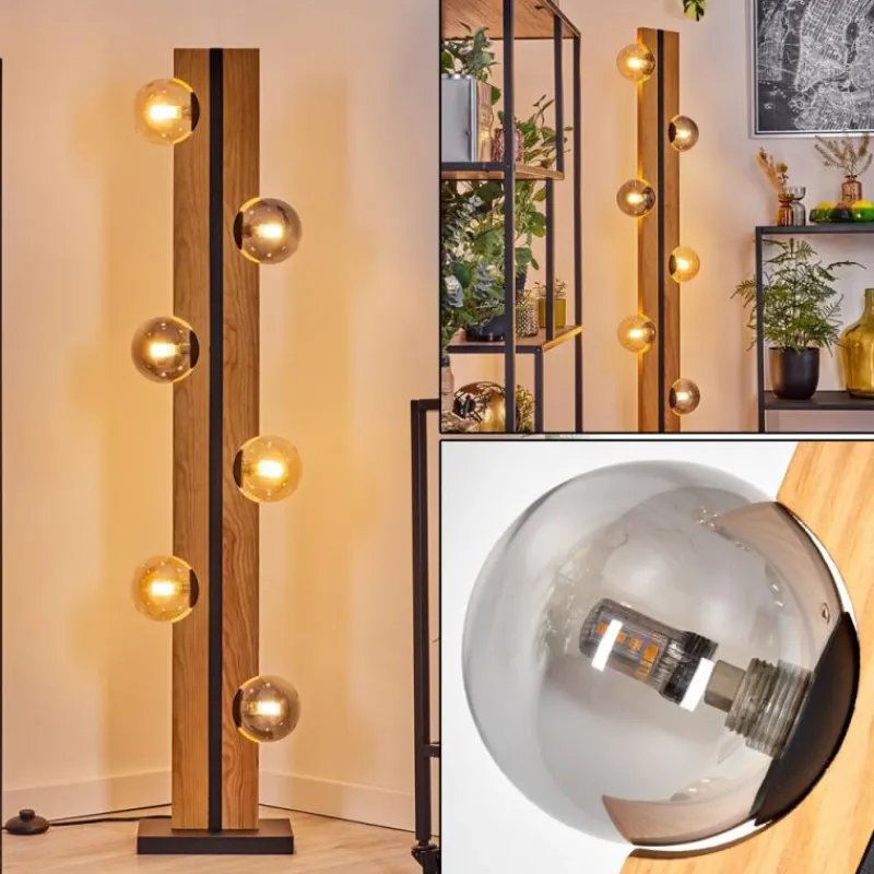 Suspension Verre Fumé-hofstein Chehalis Boule lumineuse, Lampadaire Écru, Noir, 6 lumières