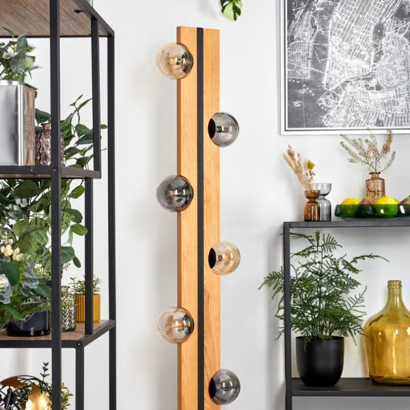 Suspension Verre Fumé-hofstein Chehalis Boule lumineuse, Lampadaire Écru, Noir, 6 lumières