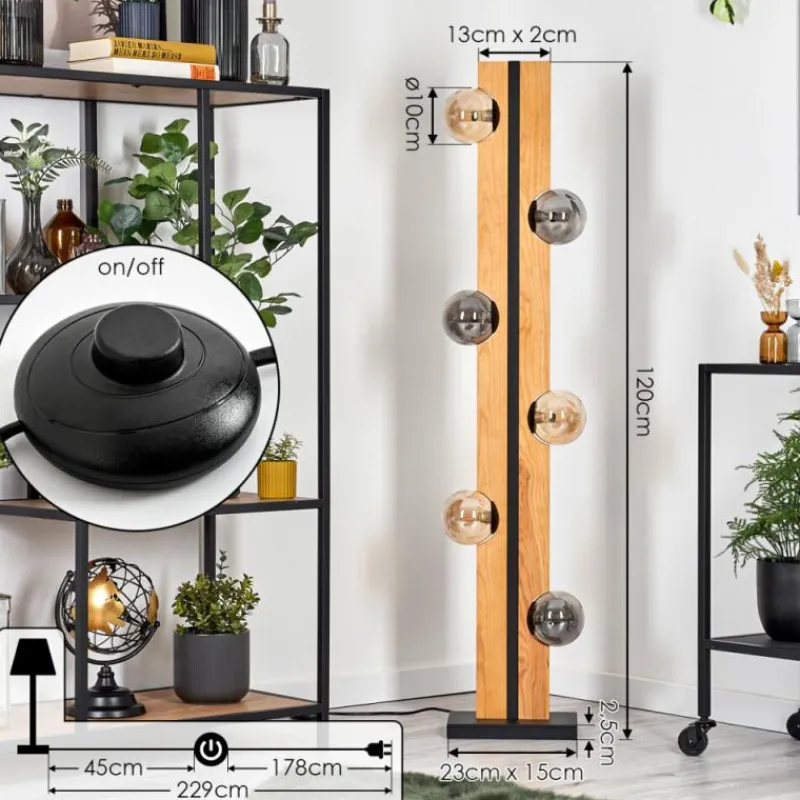 Suspension Verre Fumé-hofstein Chehalis Boule lumineuse, Lampadaire Écru, Noir, 6 lumières