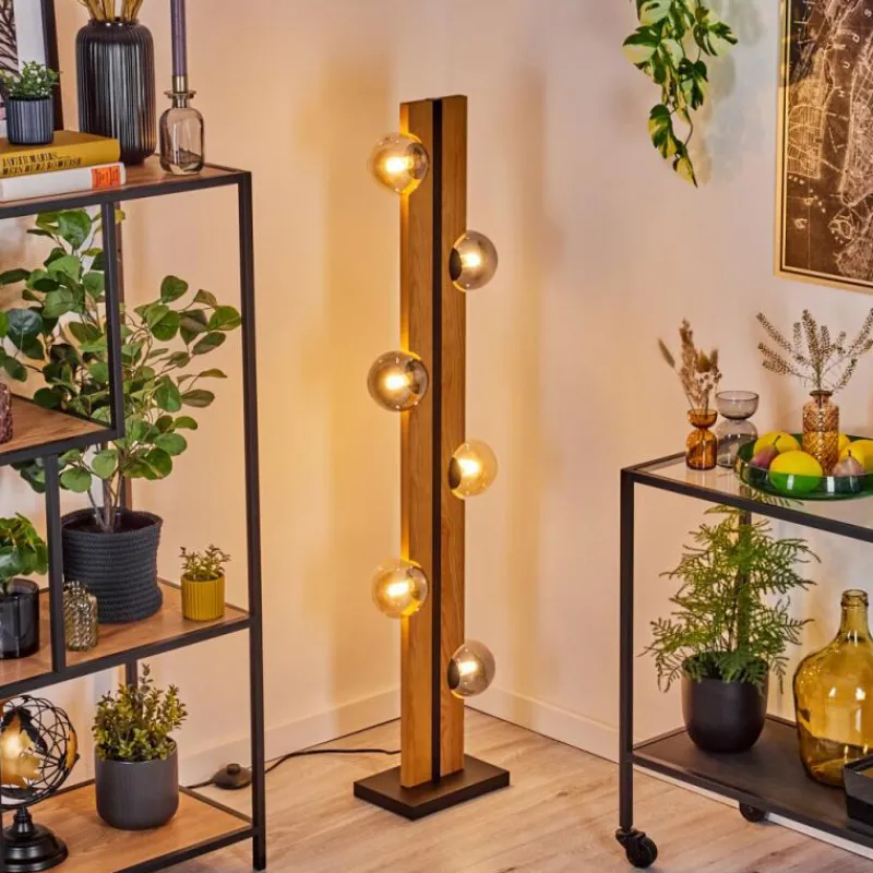 Suspension Verre Fumé-hofstein Chehalis Boule lumineuse, Lampadaire Écru, Noir, 6 lumières