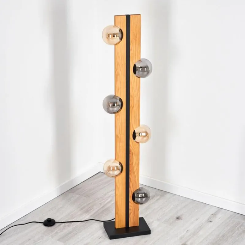 Suspension Verre Fumé-hofstein Chehalis Boule lumineuse, Lampadaire Écru, Noir, 6 lumières