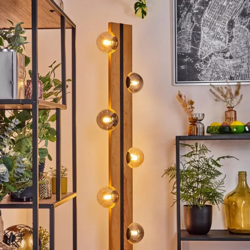 Suspension Verre Fumé-hofstein Chehalis Boule lumineuse, Lampadaire Écru, Noir, 6 lumières