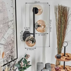 hofstein Chehalis Boule lumineuse, Applique murale 23 cm Ambre, Clair, 3 lumières