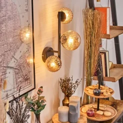 hofstein Chehalis Boule lumineuse, Applique murale Ambre, 3 lumières