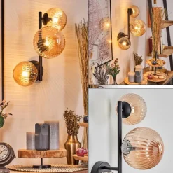 hofstein Chehalis Boule lumineuse, Applique murale Ambre, 3 lumières